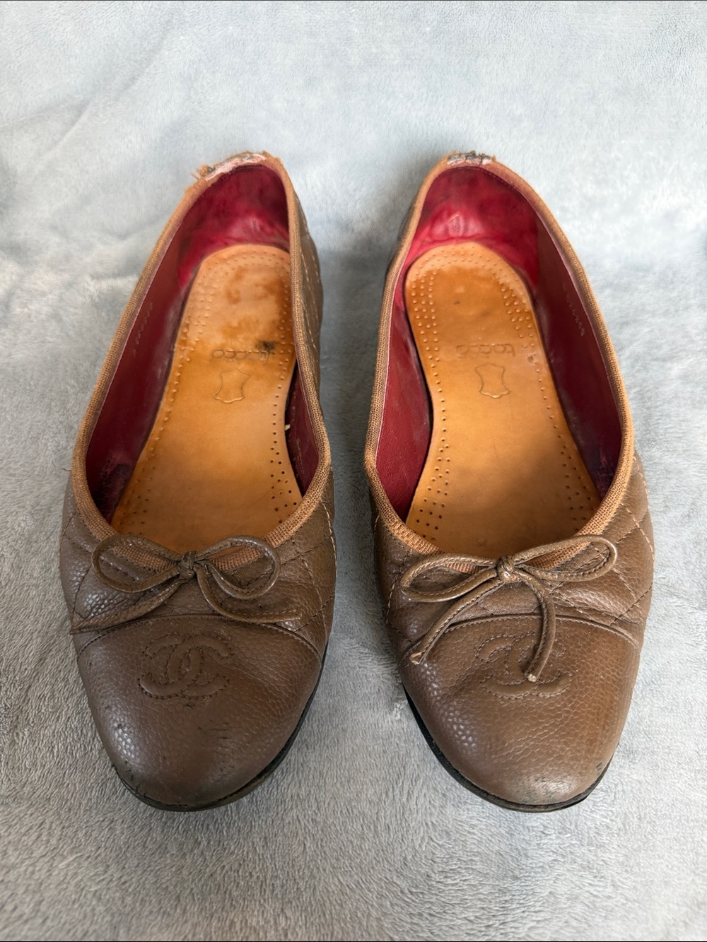 CHANEL Brown Leather Ballet Flats